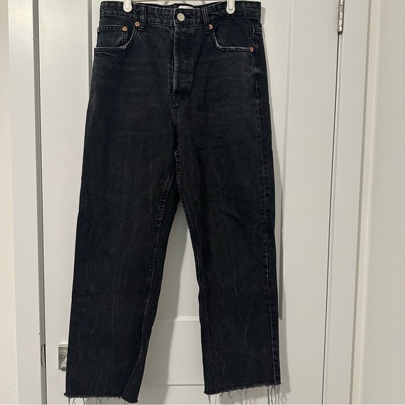 Zara Denim - Zara Black Distressed Straight Leg Jeans Size 12 Women’s